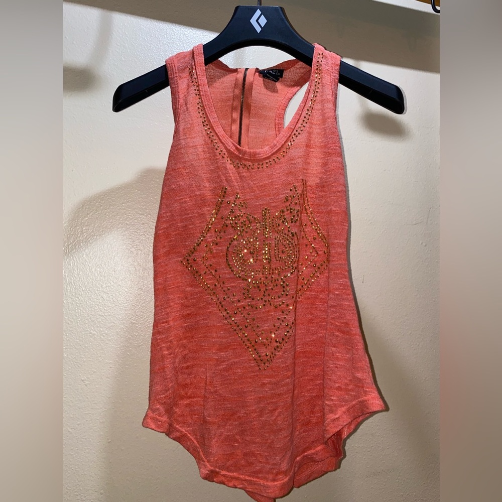 Rue 21 Coral and Gold Embellished Tank Top